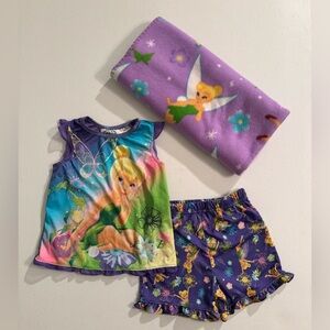 Disney Tinkerbell PJ Set and Disney Fairies Blanket Girls Toddler Size